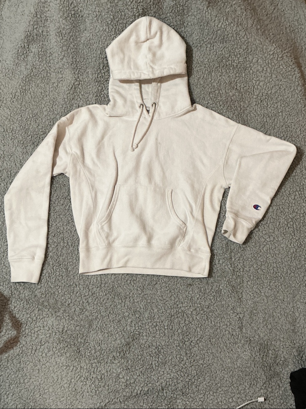Champion Cream Pullover Hoodie with Logo Cuff